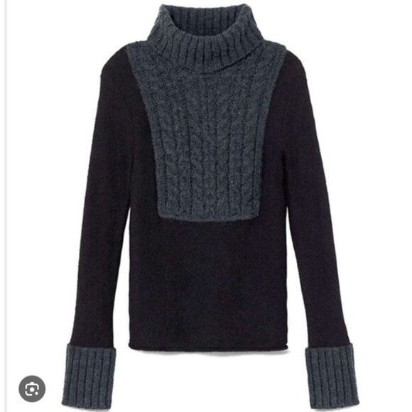 Tory Burch Black and Gray Turtleneck Sweater Alpaca Wool Blend, Size Large - Picture 1 of 7